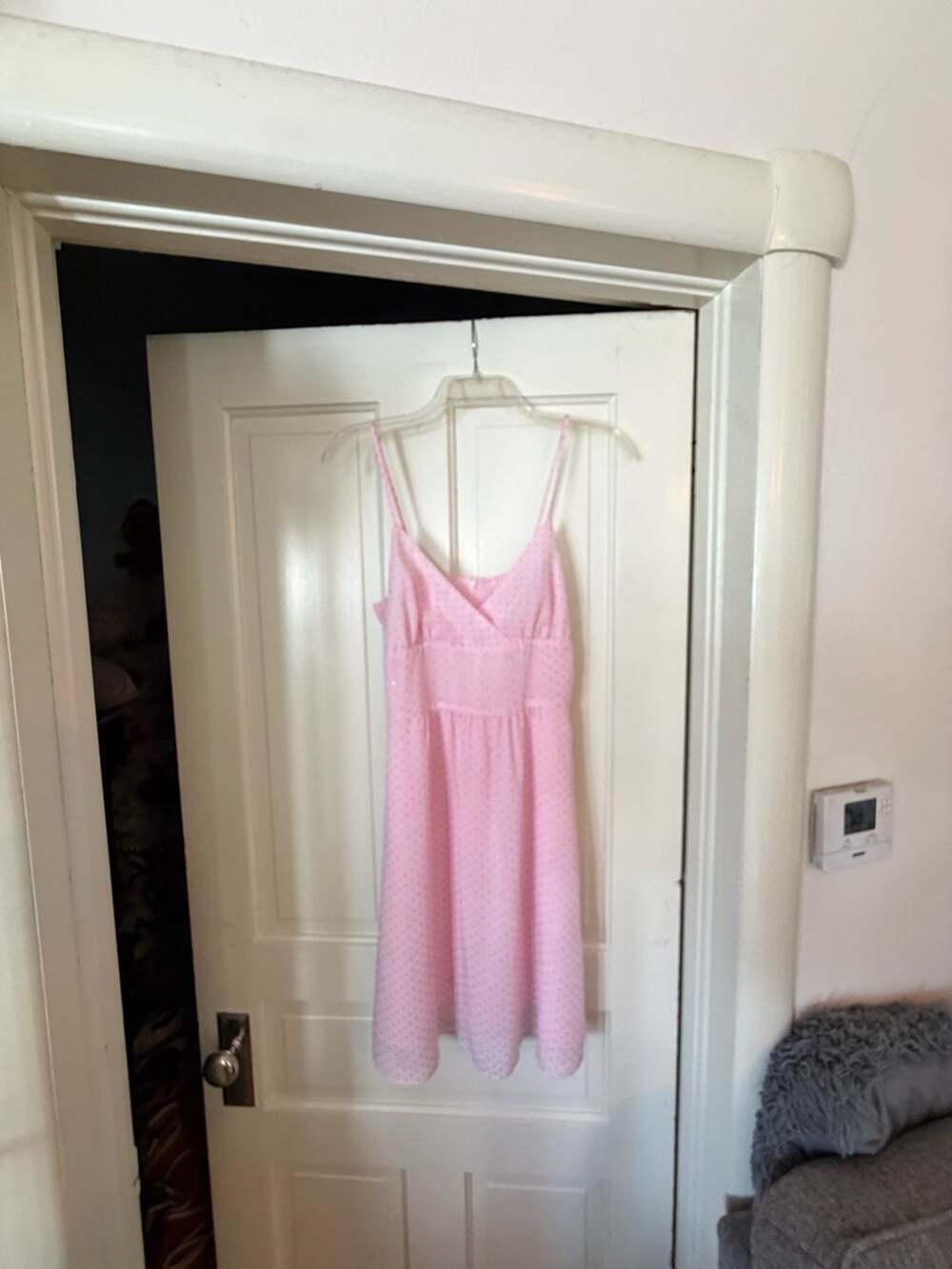 Max Rave Dress Size M Pink Gold Polka Dot Babydoll Mini
